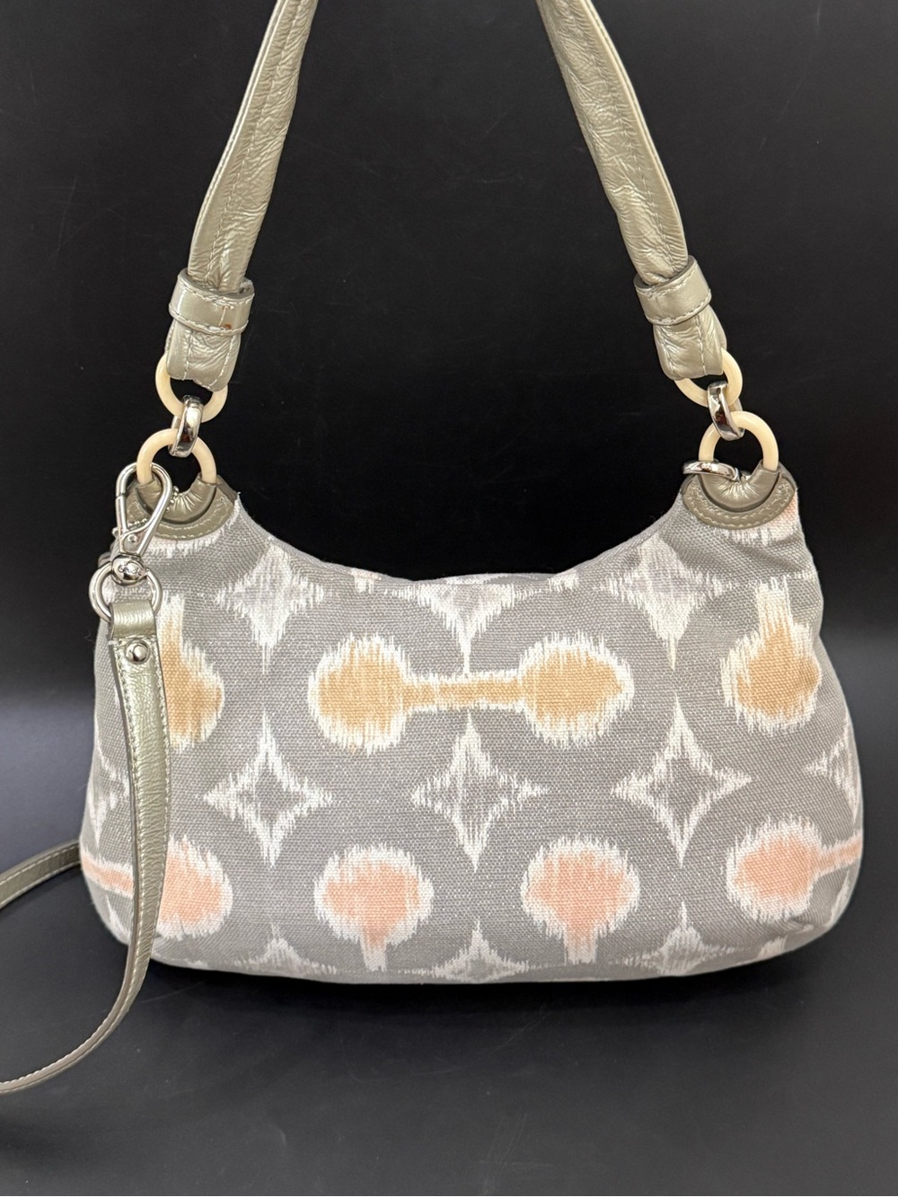 COACH 17083 Kristin Op Art Ikat Canvas Metallic Leather Shoulder Crossbody Bag - Picture 4 of 15